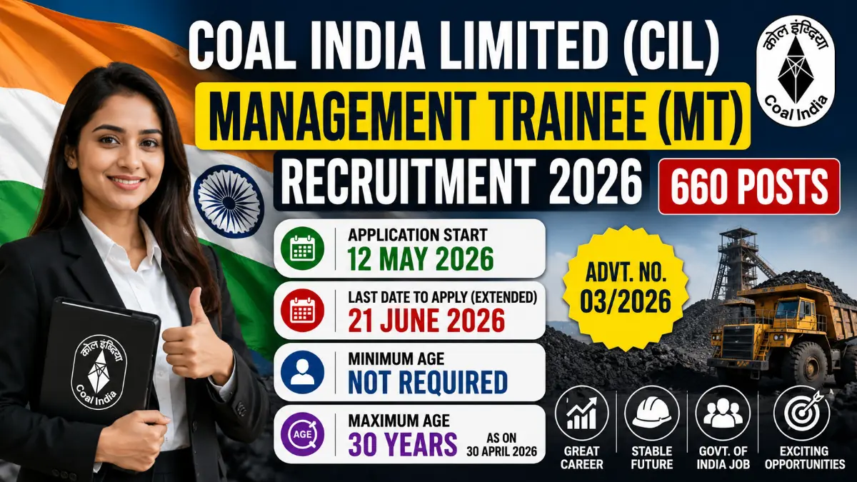 Coal India CIL Management Trainee Recruitment 2026 Apply Online for 660 MT Posts
